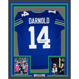 Framed Autographed/Signed Sam Darnold 35x39 Seattle Blue Retro Football Jersey Beckett BAS COA