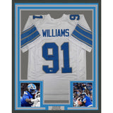 Framed Autographed/Signed Tyleik Williams 35x39 Detroit White Football Jersey Beckett BAS COA