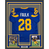 Framed Autographed/Signed Marshall Faulk 35x39 St. Louis Blue Football Jersey Beckett BAS COA