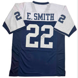 Autographed/Signed Emmitt Smith Dallas Thanksgiving Football Jersey Beckett BAS COA