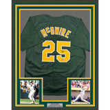 Framed Autographed/Signed Mark McGwire 35x39 Oakland Green Baseball Jersey Beckett BAS COA