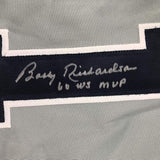 Framed Autographed/Signed Bobby Richardson 35x39 60 WS MVP New York Grey Baseball Jersey JSA COA