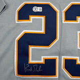 Framed Autographed/Signed Kirk Gibson 35x39 Detroit Tigers Grey Baseball Jersey Beckett BAS COA