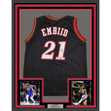 Framed Facsimile Autographed Joel Embiid 35x39 Philadelphia Retro Black Reprint Laser Auto Basketball Jersey