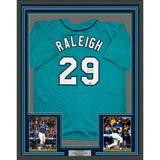 Framed Facsimile Autographed Cal Raleigh 35x39 Seattle Teal Reprint Laser Auto Baseball Jersey
