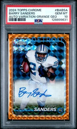 Graded 2024 Topps Chrome Barry Sanders #BABSA /25 Orange Geometric Auto Football Card PSA 10 Gem Mint