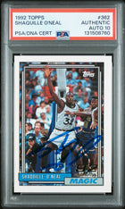 Graded 1992-93 Topps Shaquille O'Neal #362 Rookie RC Basketball Card PSA 10 Auto Grade Gem Mint