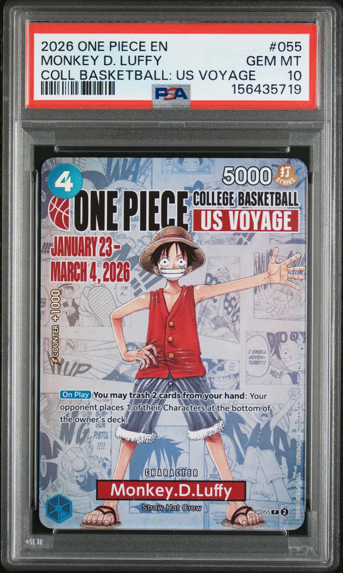 2026 One Piece Promo College Basketball US Voyage Monkey D. Luffy #P-055 PSA 10