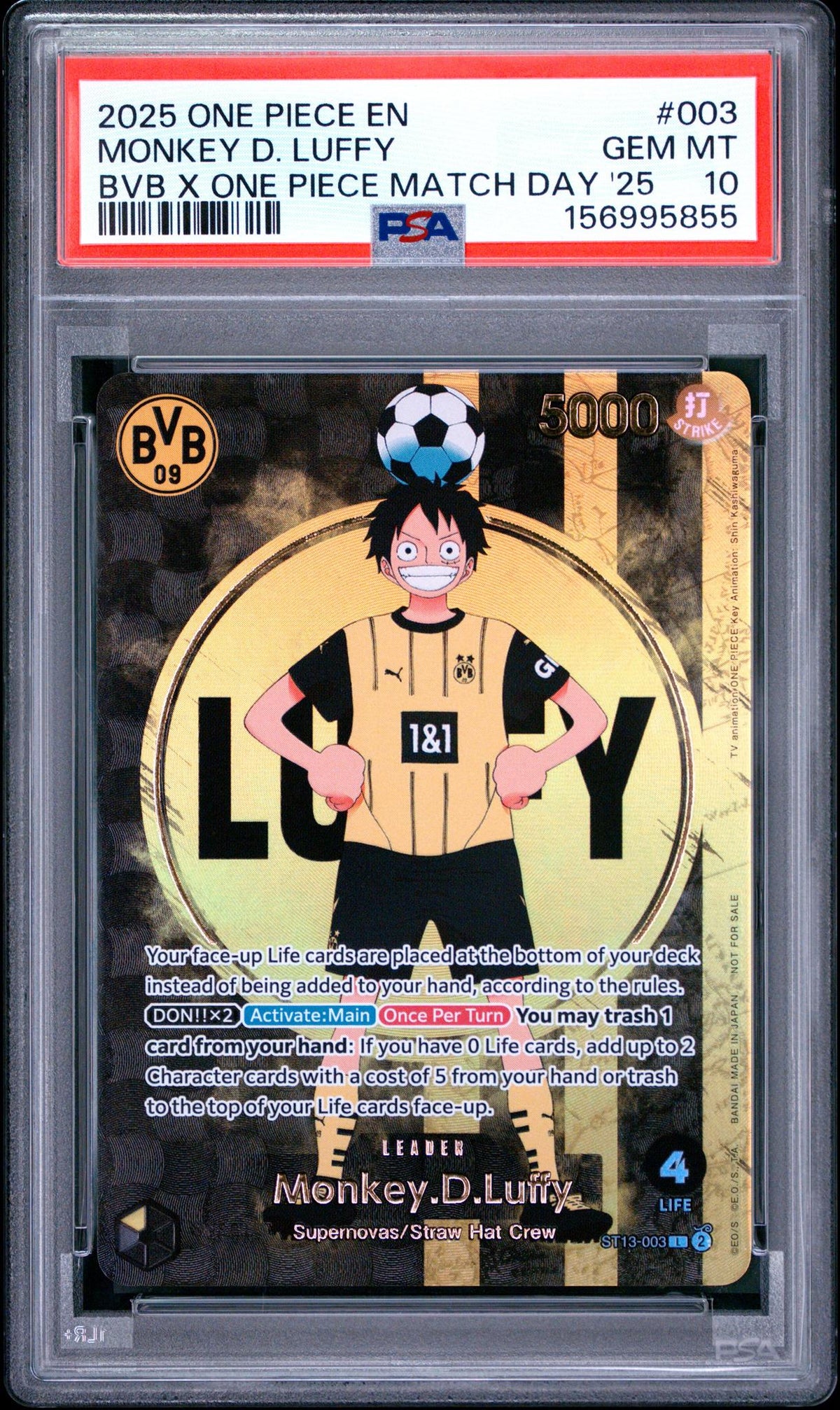 2025 One Piece X Bvb Collaboration Promo Match Day Monkey D. Luffy #ST13-003 PSA 10