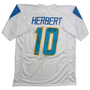 Autographed/Signed Justin Herbert 2020 ROY Los Angeles San Diego White Football Jersey Beckett BAS COA