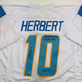 Autographed/Signed Justin Herbert 2020 ROY Los Angeles San Diego White Football Jersey Beckett BAS COA