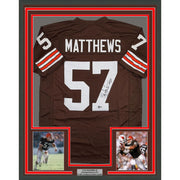 Framed Autographed/Signed Clay Matthews Jr 35x39 Cleveland Brown Football Jersey Beckett BAS COA