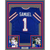 Framed Autographed/Signed Curtis Samuel 35x39 Buffalo Blue Football Jersey Beckett BAS COA