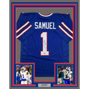 Framed Autographed/Signed Curtis Samuel 35x39 Buffalo Blue Football Jersey Beckett BAS COA