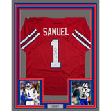 Framed Autographed/Signed Curtis Samuel 35x39 Buffalo Red Football Jersey Beckett BAS COA