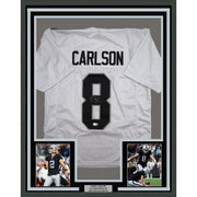 Framed Autographed/Signed Daniel Carlson 35x39 Las Vegas White Football Jersey Beckett BAS COA