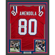 Framed Autographed/Signed Danny Amendola 35x39 New England Red Retro Football Jersey JSA COA