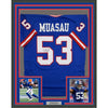 Framed Autographed/Signed Darius Muasau 35x39 New York Blue Retro Football Jersey JSA COA