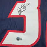 Framed Autographed/Signed David Montgomery 35x39 Houston Blue Football Jersey Beckett BAS COA
