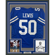 Framed Autographed/Signed D.D. DD Lewis 2x SB Champs 35x39 Dallas Retro Blue Football Jersey Beckett BAS COA