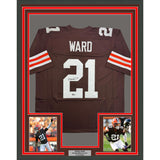 Framed Autographed/Signed Denzel Ward 35x39 Cleveland Brown Football Jersey Beckett BAS COA