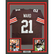 Framed Autographed/Signed Denzel Ward 35x39 Cleveland Brown Football Jersey Beckett BAS COA