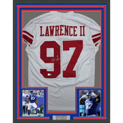 Framed Autographed/Signed Dexter Lawrence II 35x39 New York White Pro Cut Football Jersey Beckett BAS COA