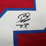 Framed Autographed/Signed Don Beebe 35x39 Buffalo Red Football Jersey JSA COA