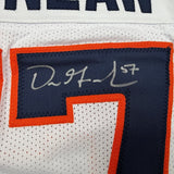 Framed Autographed/Signed Dre Greenlaw 35x39 Denver White Pro Cut Football Jersey Beckett BAS COA