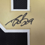 Framed Autographed/Signed Drew Brees 35x39 New Orleans Black Stat Football Jersey Beckett BAS COA