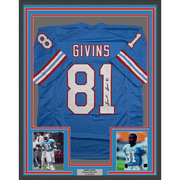 Framed Autographed/Signed Ernest Givins 35x39 Houston Blue Football Jersey JSA COA