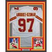 Framed Autographed/Signed Felix Anudike-Uzomah 35x39 Kansas City White Football Jersey JSA COA