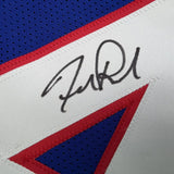 Framed Autographed/Signed Frank Reich 35x39 Buffalo Blue Football Jersey Beckett BAS COA