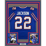 Framed Autographed/Signed Fred Jackson 35x39 Buffalo Blue Football Jersey JSA COA