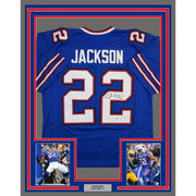 Framed Autographed/Signed Fred Jackson 35x39 Buffalo Blue Football Jersey JSA COA