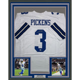 Framed Autographed/Signed George Pickens 35x39 Dallas White Football Jersey JSA COA