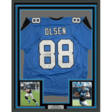 Framed Autographed/Signed Greg Olsen 35x39 Carolina Blue Football Jersey Beckett BAS COA