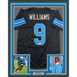 Framed Autographed/Signed Jameson Williams 35x39 Detroit Black Football Jersey Beckett BAS COA