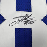 Framed Autographed/Signed Jevon Holland 35x39 New York Blue Football Jersey JSA COA