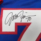 Framed Autographed/Signed John Fina 35x39 Buffalo Blue Football Jersey JSA COA