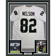 Framed Autographed/Signed Jordy Nelson 35x39 Oakland Las Vegas White Football Jersey Beckett BAS COA