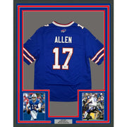 Framed Autographed/Signed Josh Allen 35x39 Buffalo Bills Blue Authentic Football Jersey Beckett BAS COA