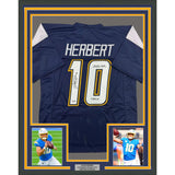Framed Autographed/Signed Justin Herbert 2020 ROY 35x39 Los Angeles San Diego Navy Blue Football Jersey Beckett BAS COA