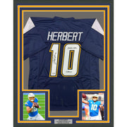 Framed Autographed/Signed Justin Herbert 2020 ROY 35x39 Los Angeles San Diego Navy Blue Football Jersey Beckett BAS COA