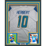 Framed Autographed/Signed Justin Herbert 2020 ROY 35x39 Los Angeles San Diego White Football Jersey Beckett BAS COA