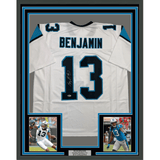 Framed Autographed/Signed Kelvin Benjamin 35x39 Carolina White Football Jersey Beckett BAS COA