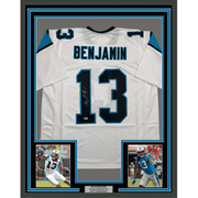 Framed Autographed/Signed Kelvin Benjamin 35x39 Carolina White Football Jersey Beckett BAS COA