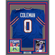 Framed Autographed/Signed Keon Coleman 35x39 Buffalo Blue Football Jersey Beckett BAS COA