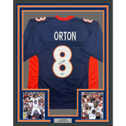 Framed Autographed/Signed Kyle Orton 35x39 Denver Blue Football Jersey Beckett BAS COA