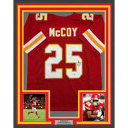 Framed Autographed/Signed LeSean McCoy 35x39 Kansas City Red Football Jersey JSA COA